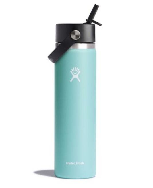 24 oz wide mouth Hydroflask with flex straw cap [Laser Engraved Logo]